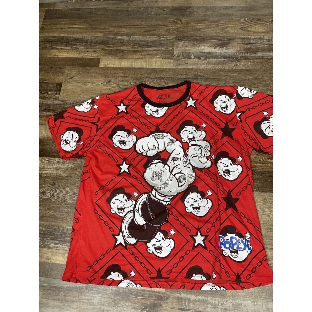 Popeye The Sailor Red All Over Graphic Print Short Sleeve T-Shirt Men's 4xl